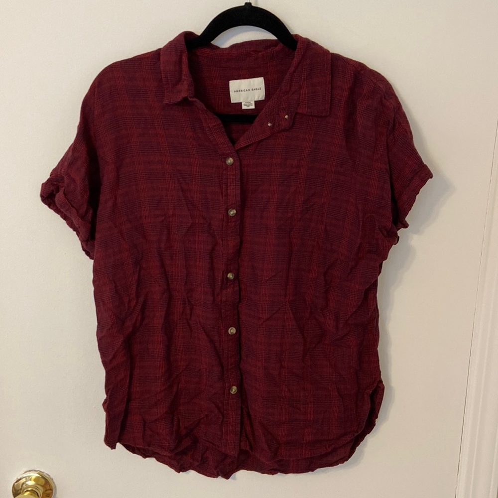 American Eagle Plaid Button Up Top